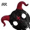 Unique Skull Costume Mask Halloween Rhinestone Full Face Mask, Black White Ram Horn Handmade Masquerade Sparkly Crystal Glitter Party for Adults