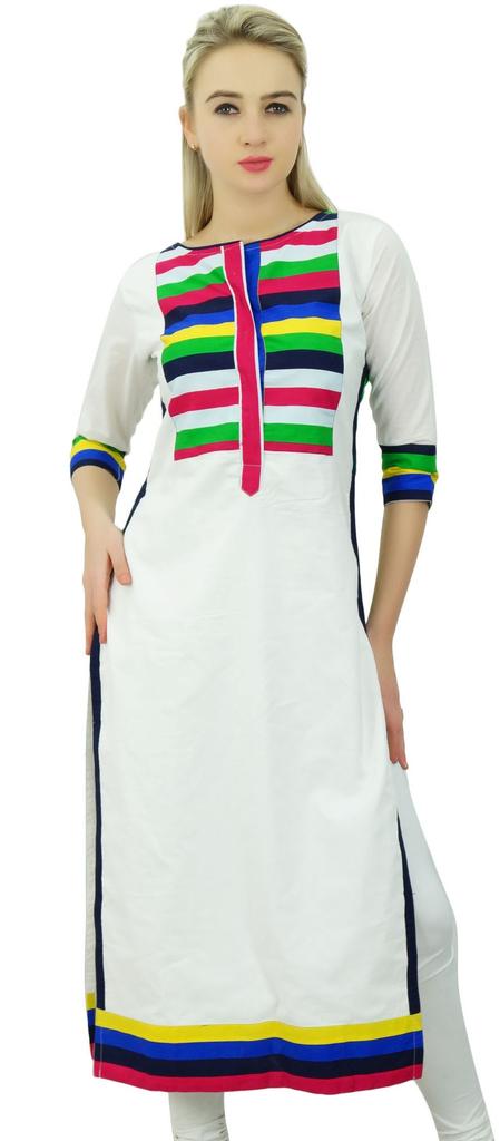Phagun Women Designer Cotton Tunic White Solid Straight Kurti Casual