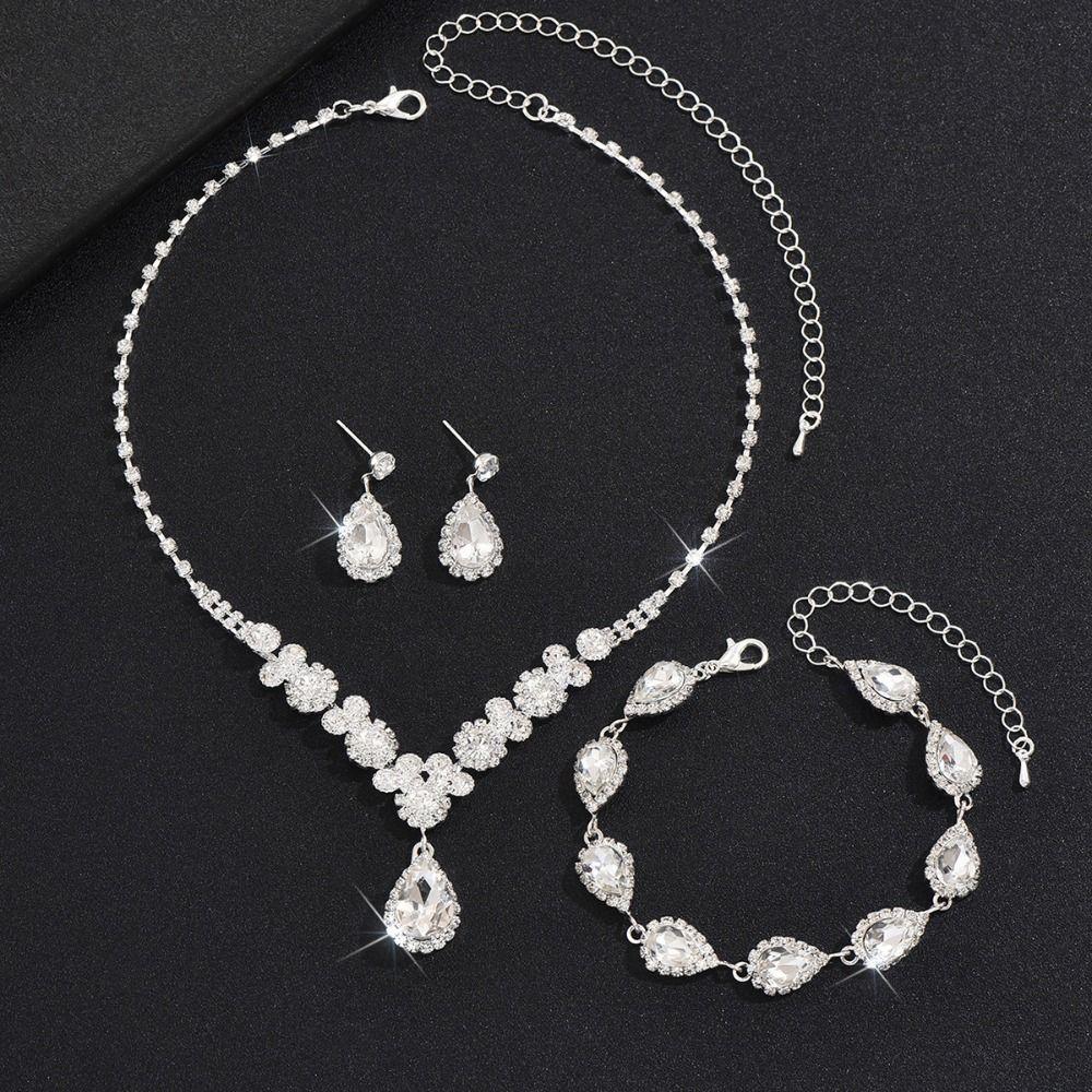 Rhinestones Necklace Earring Bracelet Set Shiny Wedding Jewelry Set Bridal Jewelry Set  Party
