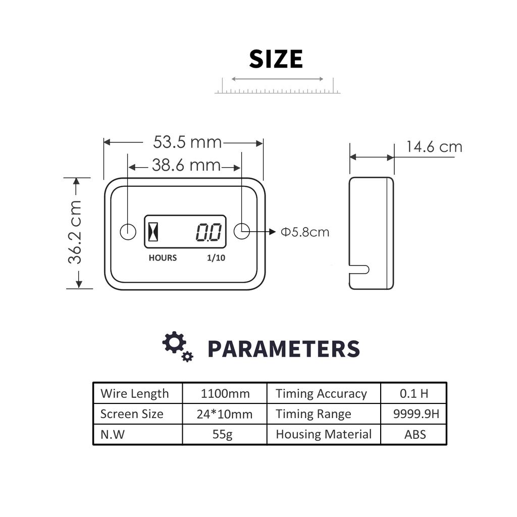 Автомобильный цифровой индуктивный счетчик моточасов, водонепроницаемый IP68 для газового двигателя, генератора, датчика температуры, газонокосилки, триммера, UTV, кустореза, мотоцикла и т. д.