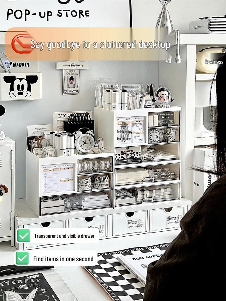 Acrylic Desktop Organizer: Drawer-Type Student Punch Clock & Pen Holder