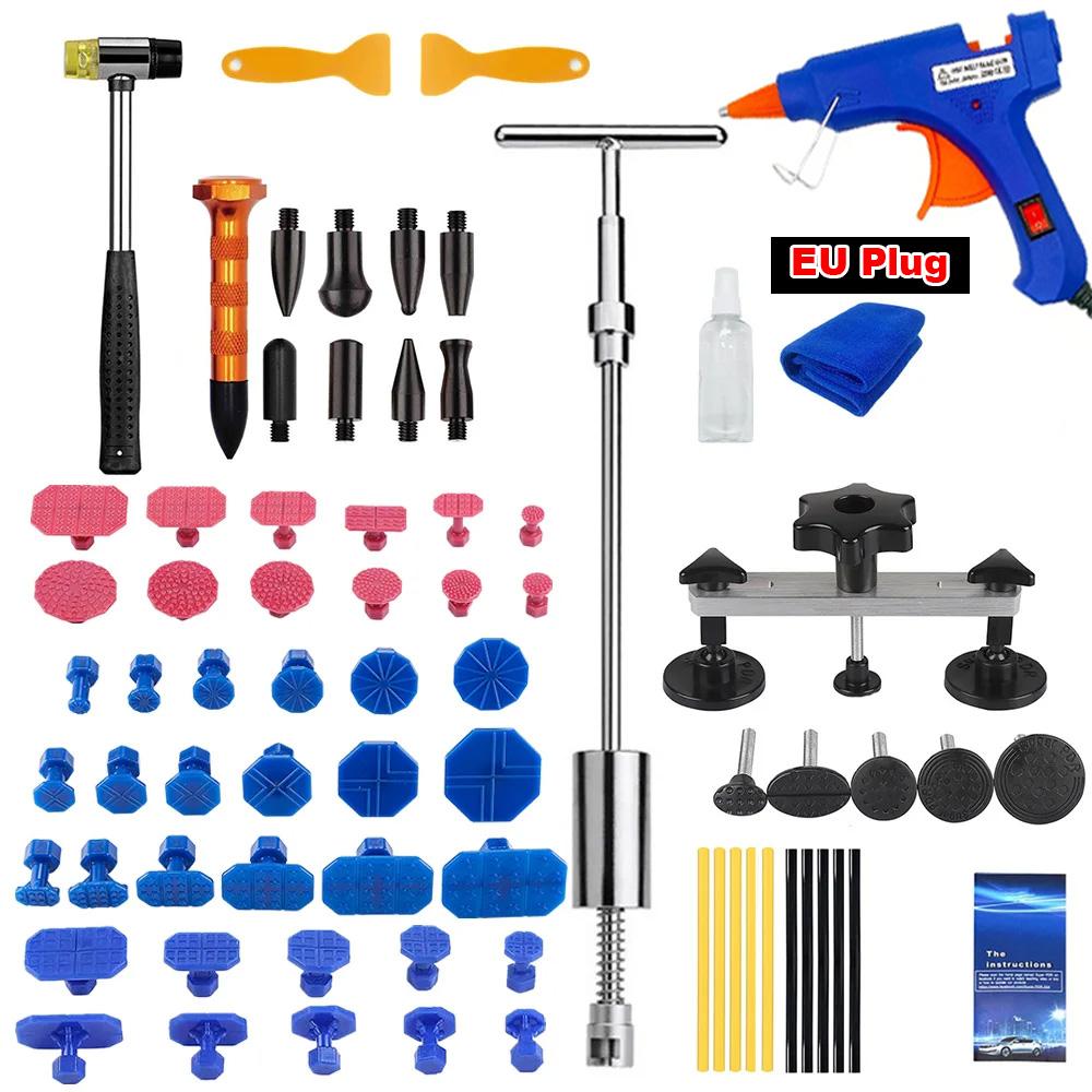 Auto Body Dent Repair Tools Kit Sheet Metal T Dent Puller Slide Hammer Reverse Hammer Glue Car Paintless Suction Cup Removal Set