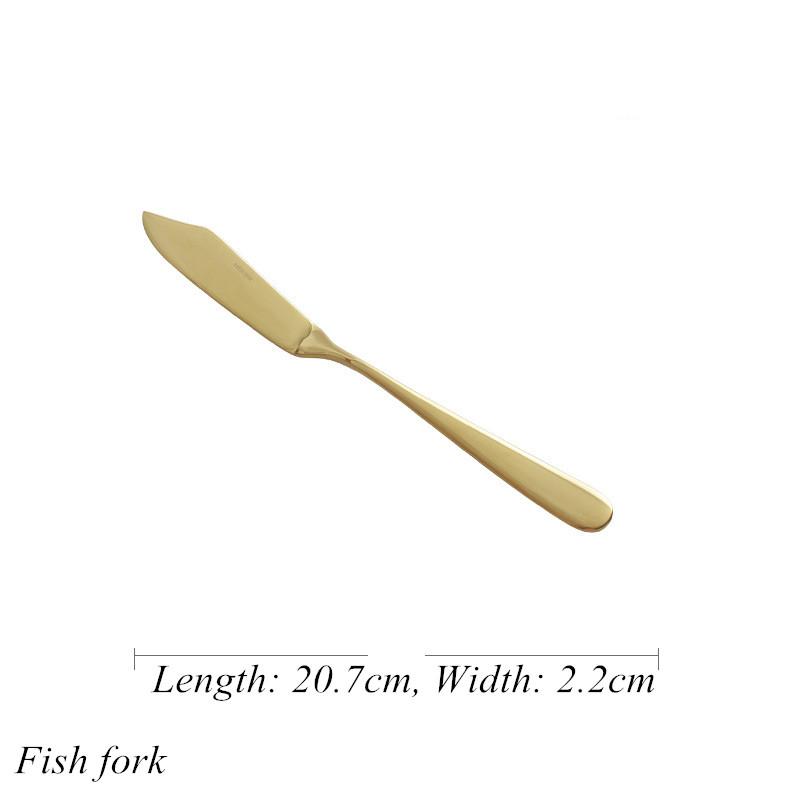 Роскошная золотая посуда из нержавеющей стали, нож, вилка, ложка, стейк, рыбный ужин, десерт, салат, кофе, столовая