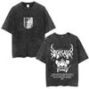 Washed Retro Anime Attack Titan Pattern T-Shirt Men'S And Women'S Comics Retro Oversized T-Shirt Men'S Fashion Casual Cotton T