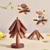 4PCS Wooden Cup Mat Insulation Pad Tree Shape Set Coaster for  Dishes Pot Bowl Teapot Decor Home Halloween Christmas