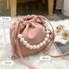 Pearl Chain Handbag Fashion PU Bucket Shoulder Bag For Lady