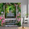Наружный Садовый Постер Занавеска для Душа Винтажное Окно Стена Растущие Цветущие Растения Полиэстеровая Ткань Занавески для Душа Декор для Ванной