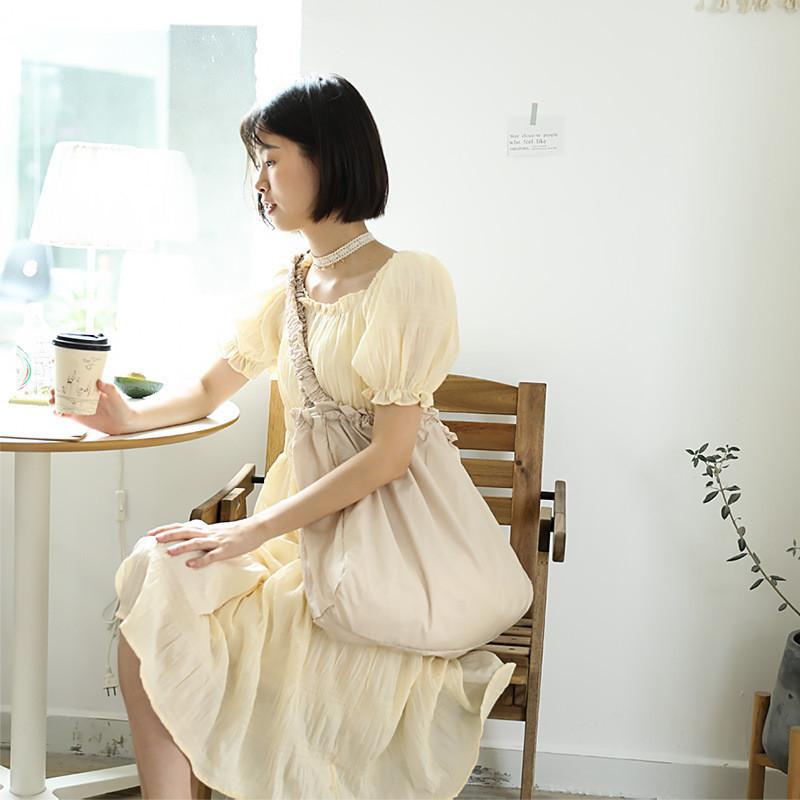 IELGY Korean Version of Simple Large-capacity Shoulder Bag, Casual Nylon Cloth Portable Pleated Messenger Women's Bag