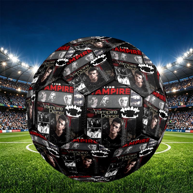 The Vampire Diaries Print Size 5 Soccer Ball, PU Wear Resistant Football for Match Training and Daily Practice, Birthday Gift for Soccer Fans