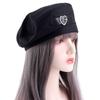 Elegant Korean Girls Female Keep Warm Winter Love Heart Leather Buckle Beret Painter Hat Women Caps
