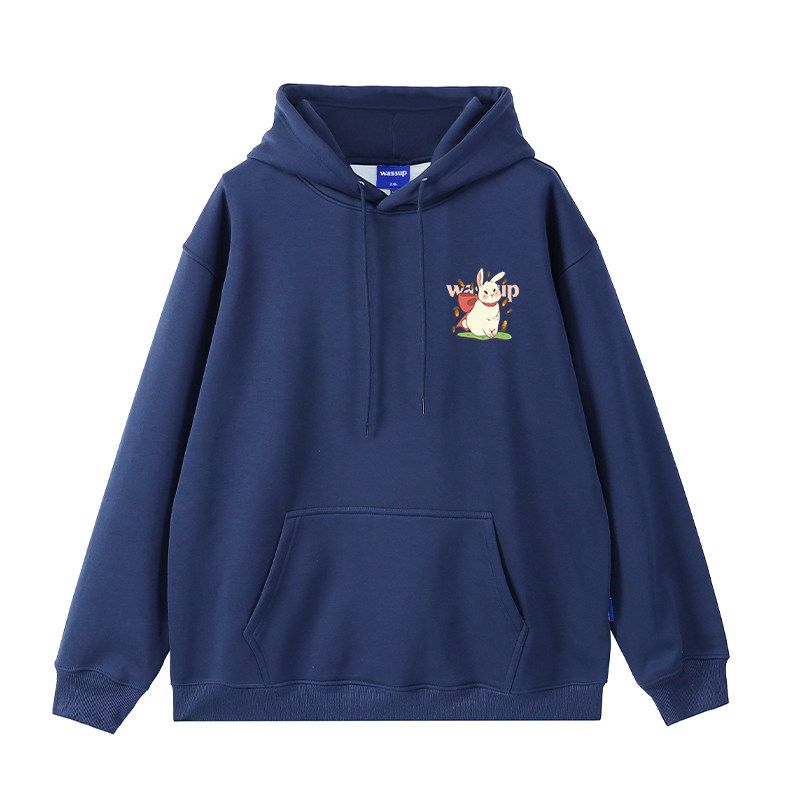 Wassup Rabbit Trendy Brand Hooded Sweatshirt for Men, New Autumn and Winter Loose Fit, Fleece-Lined, Couple Style Casual Top Jacket