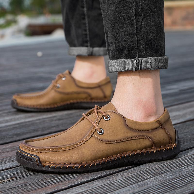 Handmade Flats for Men High Quality Mens Casual Shoes Leather Moccasins Lace Up Men Business Shoes All-match Male Walking Shoes