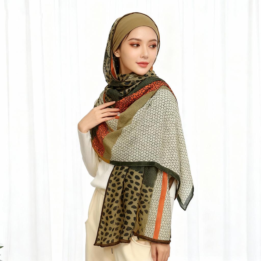 Хиджаб-шарф с леопардовым принтом для мусульманских женщин Хлопково-льняной головной платок Шаль Обертка Элегантный Малайзия Головные повязки Тюрбан Платок 180*70 см