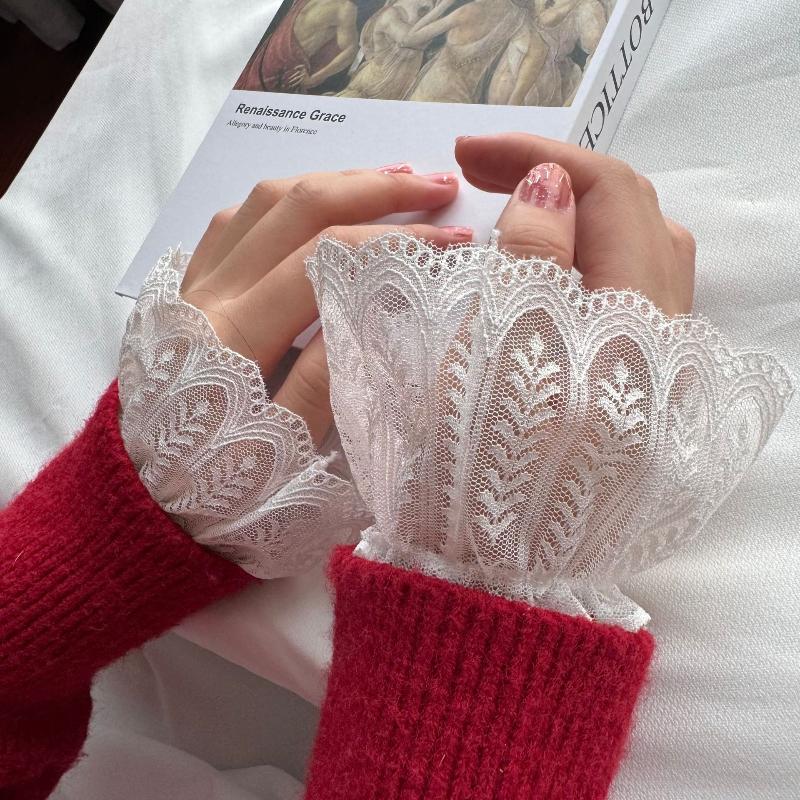 Fake Cuffs 1 Pair Detachable Lace Sleeves Elegant Embroidery Pattern Thin False Cuffs for Women Blouse Accessories