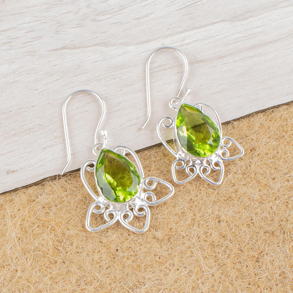 Peridot Earrings Gemstone Jewelry, 925 Solid Sterling Silver Earrings, Handmade Jewelry Birthstone Earrings, Gift For Him