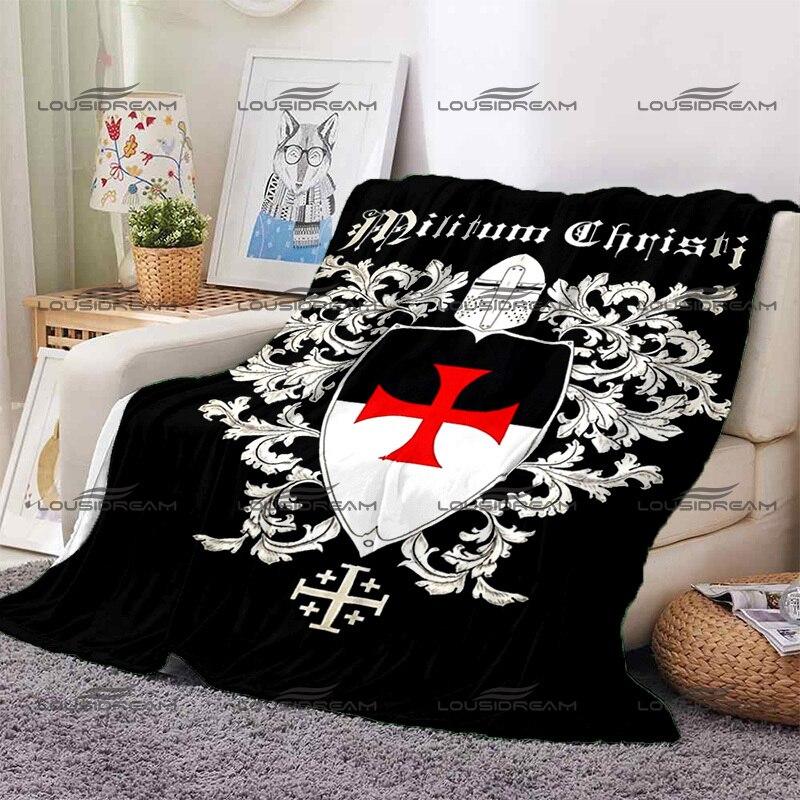 Crusader Cross Pattern Blanket Templar Knights Warm Flannel Thin Blanket Portable Home Travel Office Lunch Break Blanket