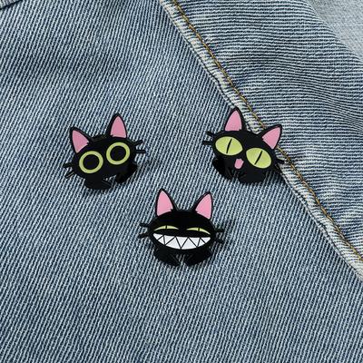 Личность Смешной Мультяшный Черный Кот Брошь Хэллоуин Темный Котенок Сплав Капающее Масло Значок Кота Металлическая Булавка