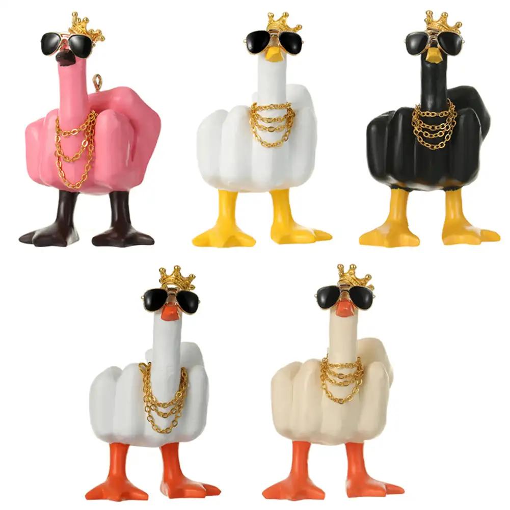 Новая забавная статуэтка утки со средним пальцем из смолы, украшение для автомобиля, центральная консоль, украшения для автомобиля