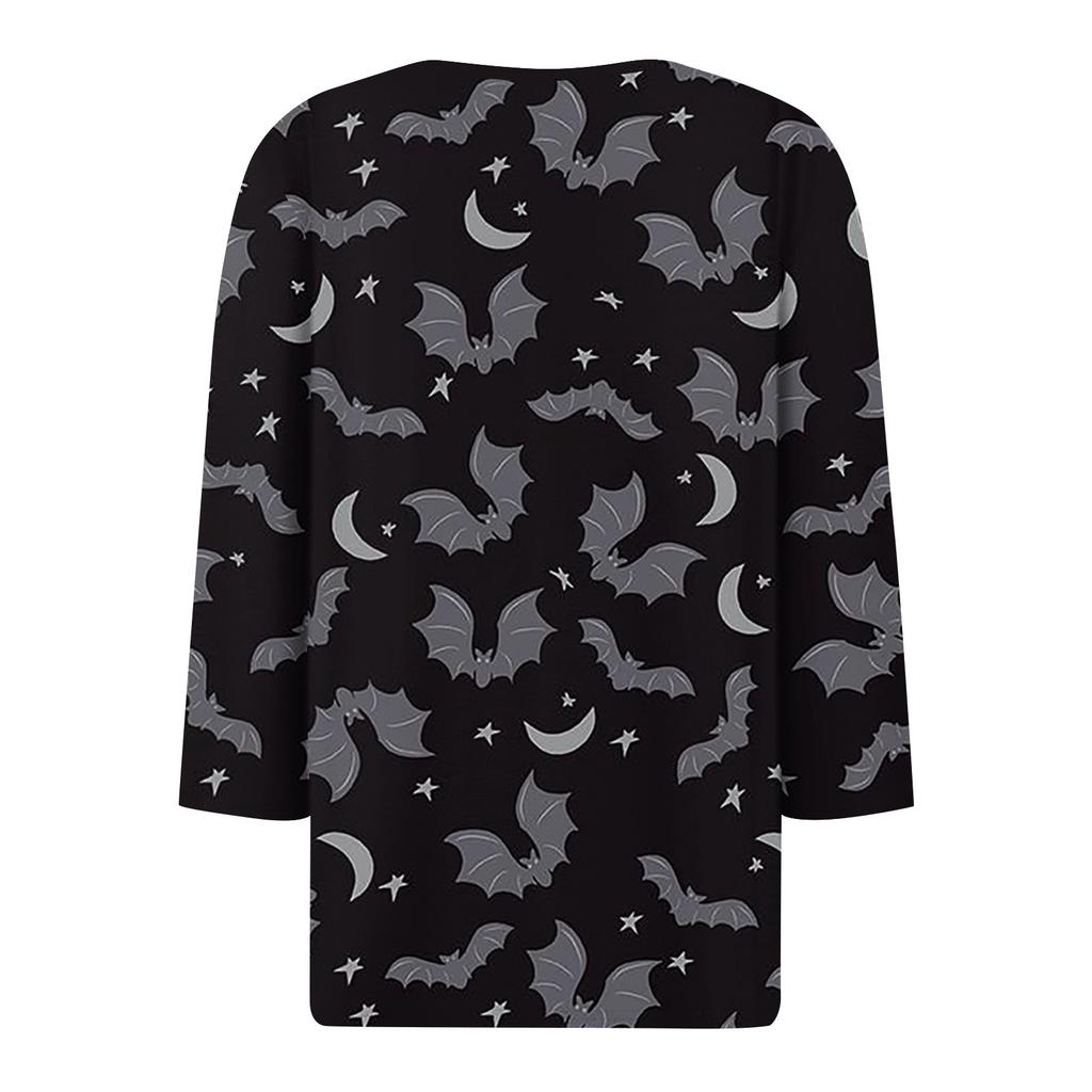 Женские топы с рукавом 3/4 с цветочным принтом на Хэллоуин, винтажные модные повседневные свободные рубашки с v-образным вырезом, рубашки больших размеров