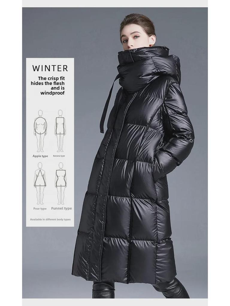 2024 Женская европейская и американская утолщенная куртка на 90% из белого утиного пуха: Удлиненное, теплое, свободное и модное зимнее пальто