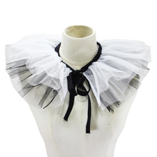 Женский сетчатый воротник-стойка с оборками, винтажный ренессансный черный белый тюль, клоун, косплей, воротник-оборка, шаль, аксессуар для вечеринки