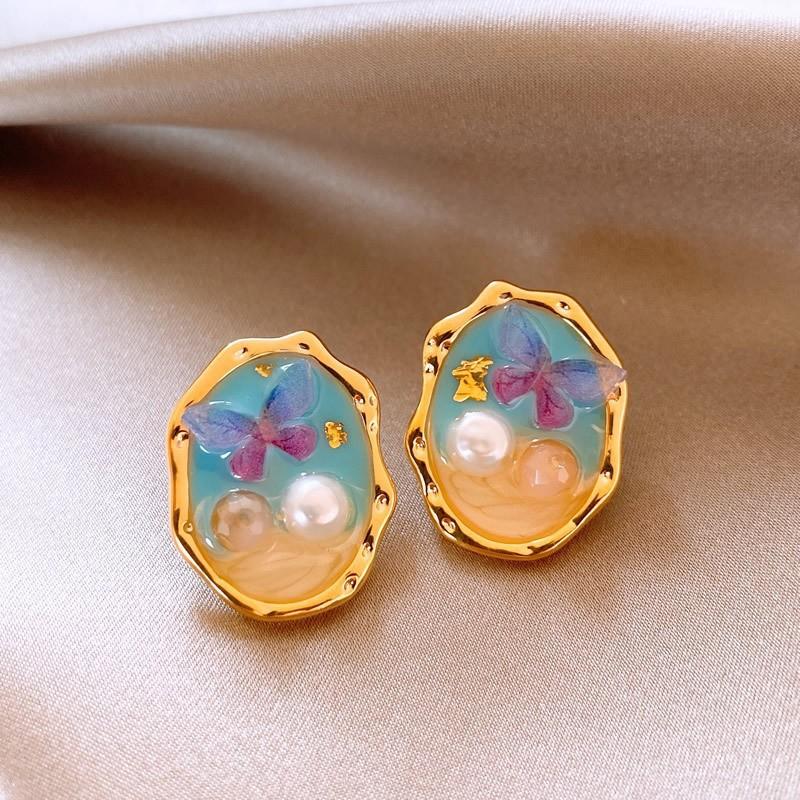 Silver Needle Monet Garden Drip Earrings French Court Style Exquisite Stud Earrings Design Sense Niche Light Luxury Earrings