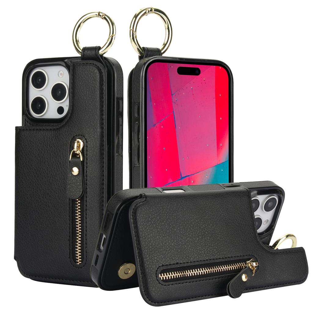 Кошелек на молнии с кольцом для карт, кожаный чехол для iPhone 16, 15, 14, 11, Pro Max, XS, XR, 7, 8, Plus, 13, 12, Mini, защитный чехол
