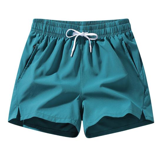 Мужские летние спортивные шорты с эластичной завязкой на талии и карманами на молнии, повседневные шорты, сплошной цвет, широкие пляжные шорты из ледяного шелка