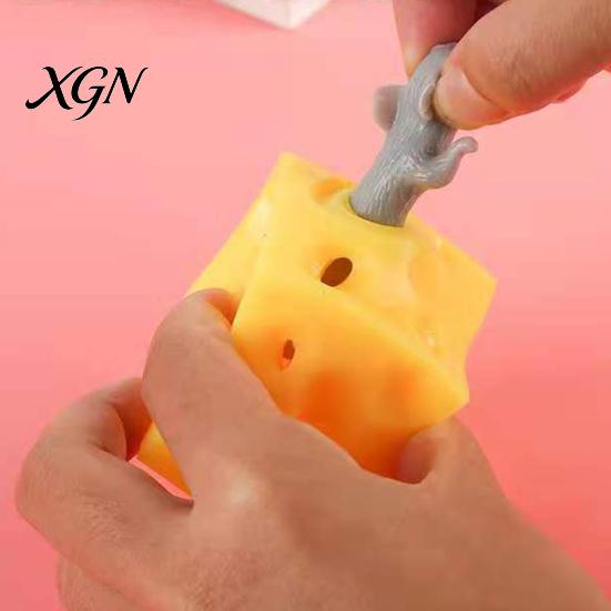 Sensory Fingertip Toy Cheese Squeeze Cube Block, Fidget Toys Stress Ball for Relief Adults & Teens