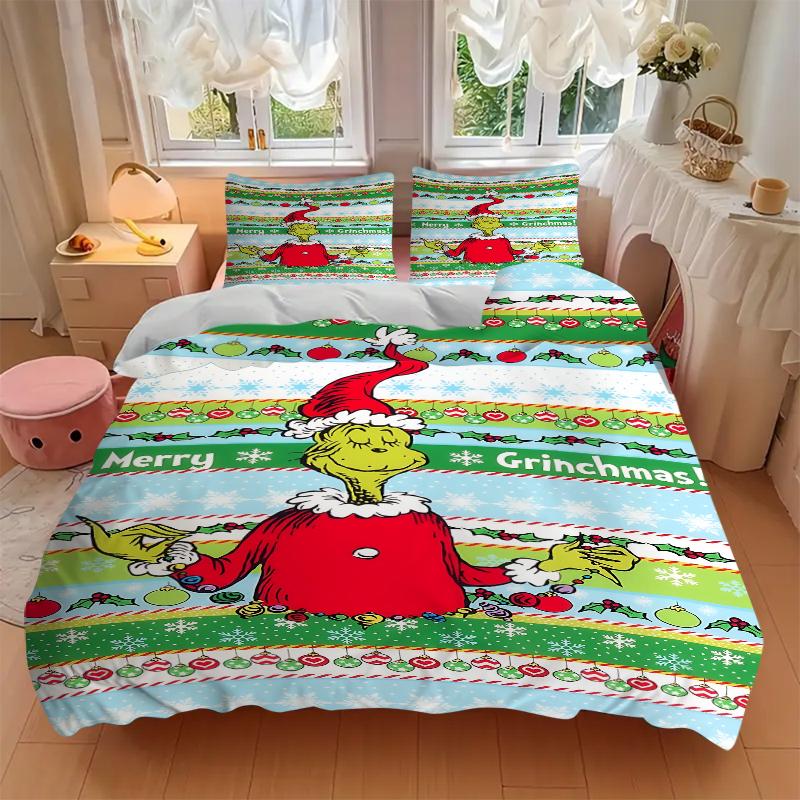 3Pcs Grinchmas Festive Celebration Bedding Sets For All Sizes New 3D Printed Bed Cover Comforter Duvet Cover Pillowcase Bedroom Decoration