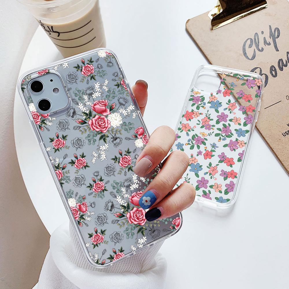 Для Samsung Galaxy M14 M13 M54 M53 M34 M15 M35 M23 M33 M55 M22 F23 F15 F55 Note 10 Pro Lite Прозрачный Чехол-Накладка с Цветами и Растениями для Телефона