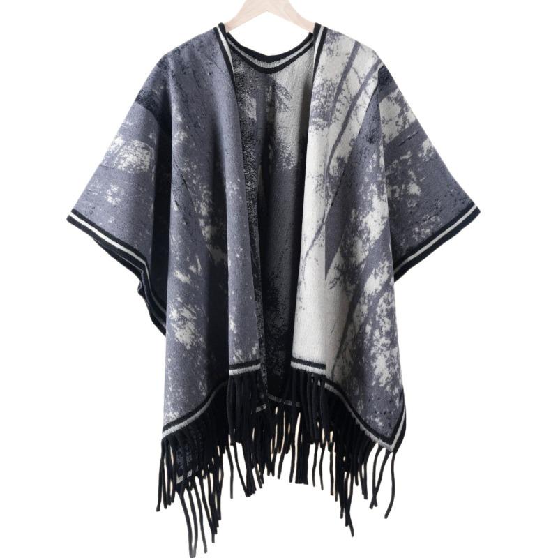 Ladies Antique Ink Landscape Printing Thickened Warm Shawl Cape Chinese Aesthetic Travel Photo Atmosphere Shawl