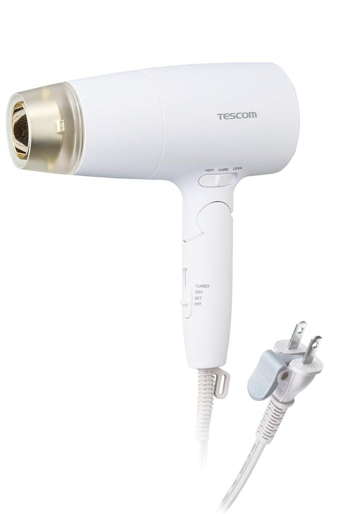 TESCOM Hair Dryer with Protect Ion Care Speed Up Hood Large Air Easy Pull White Mode, Included, Cold/hot Air, Volume, Lightweight, Foldable, Plug,