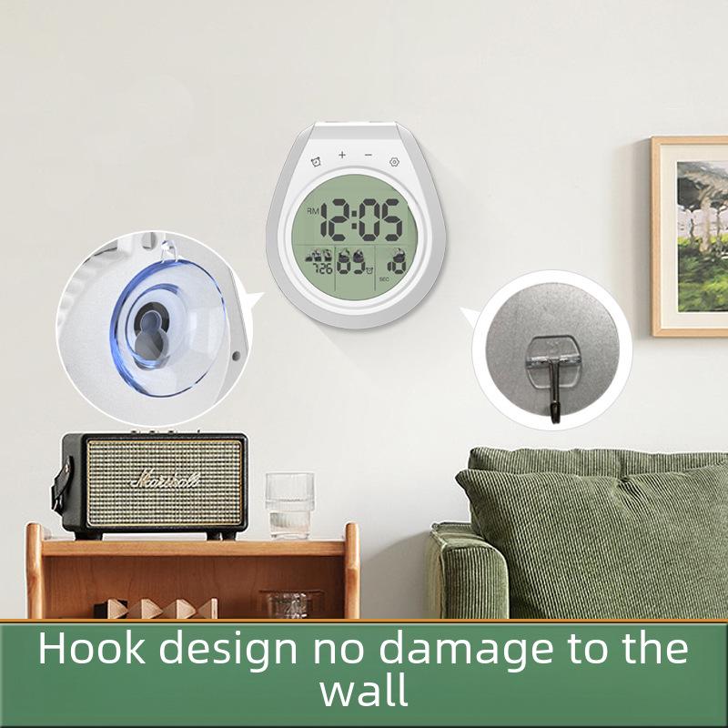 Waterproof Suction Cup Wall Clock with Timer & Temperature Display for Bathroom & Kitchen