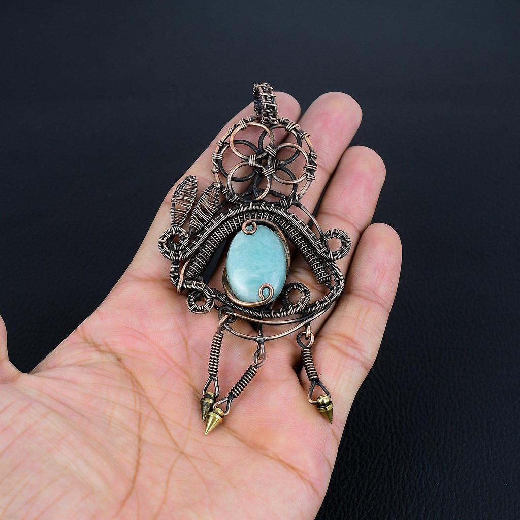 Кулон из амазонита, кулон, обернутый медной проволокой 999 пробы, украшения из драгоценных камней ручной работы, подарки для жены, совершенно новый кулон
