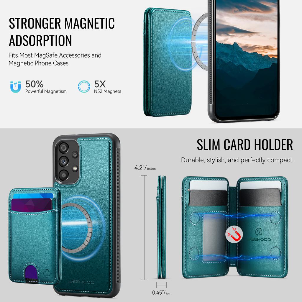 For Samsung Galaxy A23 5G (Global)/Galaxy A23 4G Magnetic Case JEEHOOD J10 Leather Back Phone Cover with Detachable Card Holder Kickstand