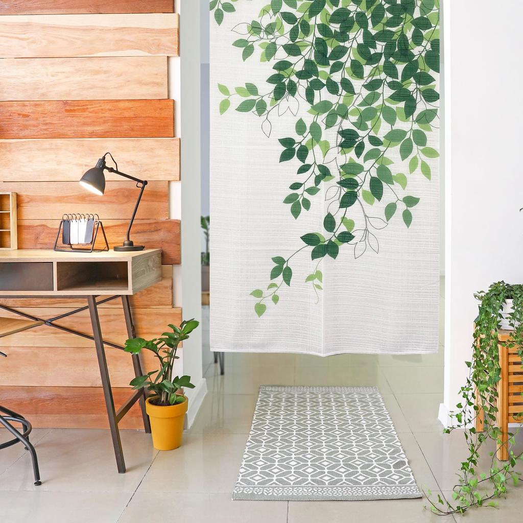 Stylish Noren Curtain, Room Divider, Privacy Curtain, Leaf Pattern, Natural, Simple, Casual, Botanical, Ivy, Line Leaf, Width 85cm, Length 150cm