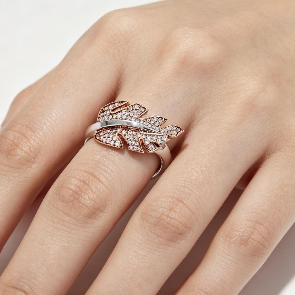 Creative Leaf Shape Two-color Electroplated Rose Golden Ring