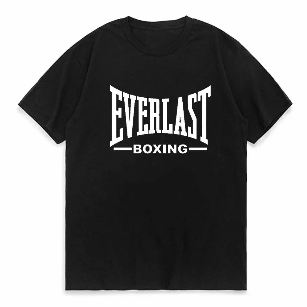 Летняя хлопковая футболка с круглым вырезом EVERLAST с принтом бокса Летняя Харадзюку Уличная мода Модная мужская футболка Топ