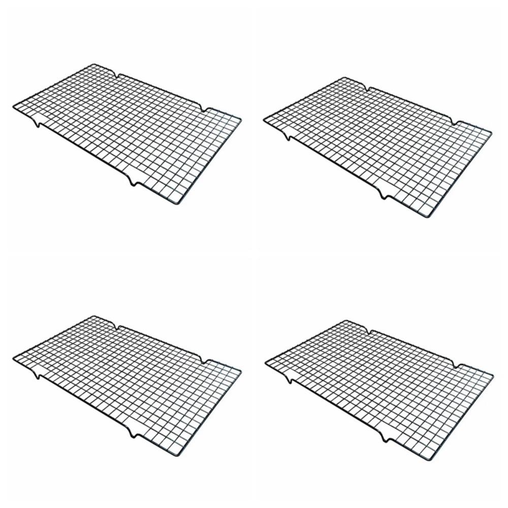 4Pcs Black Baking Cooling Rack Mesh Hole Bread Cooling Rack Oven Safe BBQ Grill Net Bakery Tools