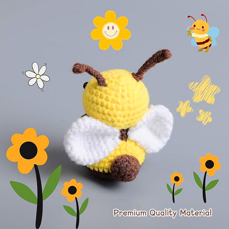 1 шт. тканевая пчела, милая фигурка пчелы, готовая продукция, положительная энергия, ручная работа, вязание крючком, миниатюрная шерстяная кукла, украшение для рабочего стола
