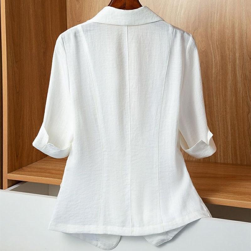 Летний однотонный повседневный модный кардиган блейзер для женщин, с рукавом три четверти, универсальное пальто-костюм, женская верхняя одежда, куртка, топ