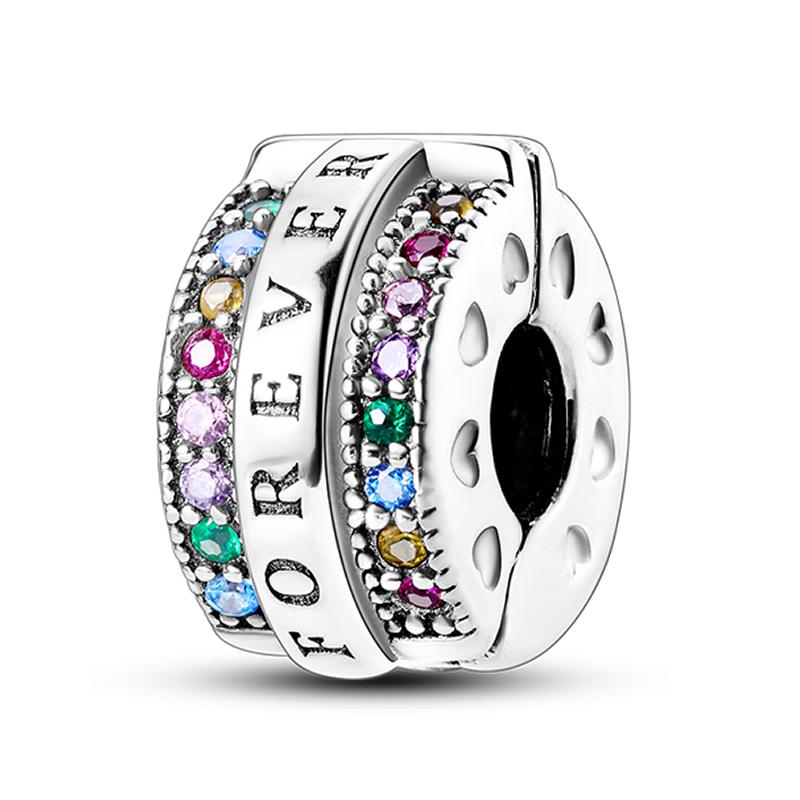 925 Silver Clasp Colorful CZ pave paw Print Clip Charms Butterfly Beads Stopper Fit Bracelet Jewelry Clips