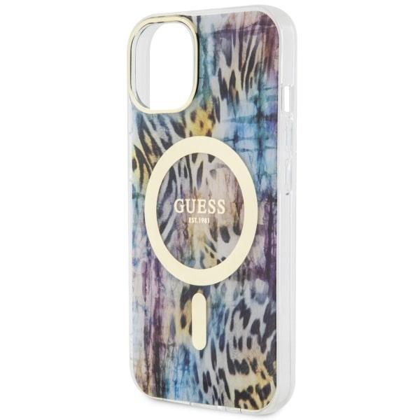 Etui do iPhone 14 Guess Leopard MagSafe Hardcase Niebieski