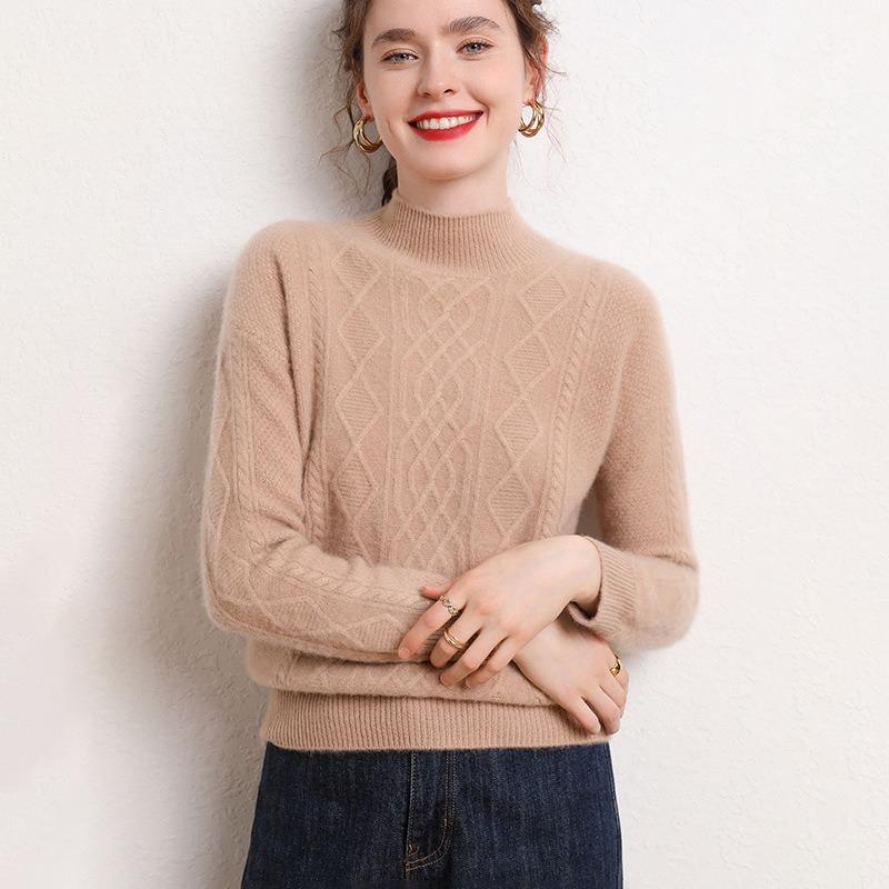 Женский утолщенный пуловер с полувысоким воротником, осенне-зимний новый вязаный свитер свободного и ленивого ветра, женская базовая рубашка с косами