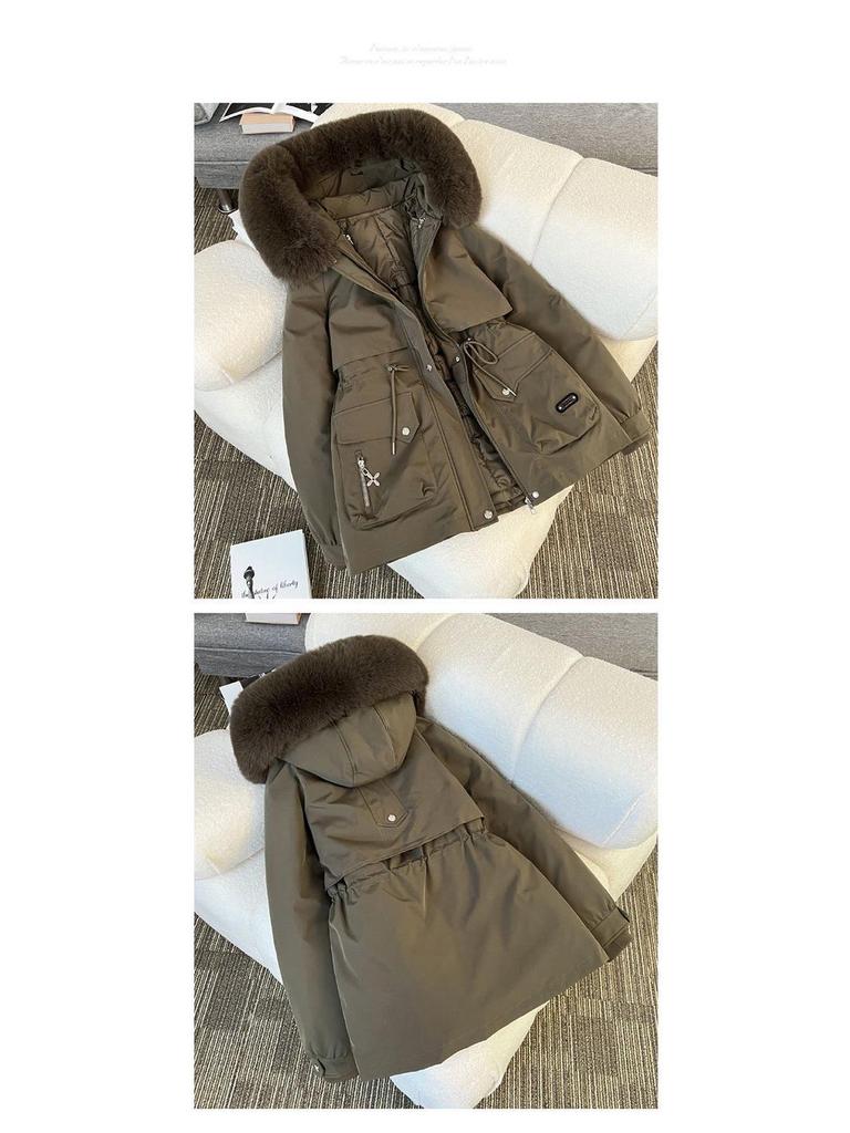 Женская парка 3-в-1 средней длины: Съемная подкладка, Наполнитель из хлопка, Ветровка.