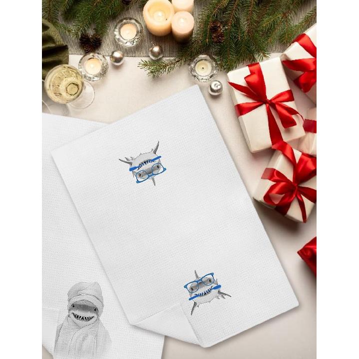 Funny Shark Bathroom Hand Towels, Shark Kids Bathroom Decor, Coastal Beach Ocean Hand Towels for Kids Bath Room Washroom Toilet, 16x24 Inch Set of 2
