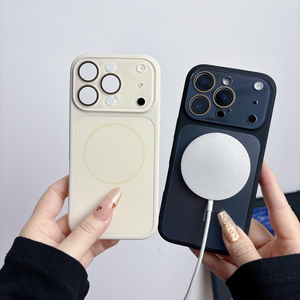 Fashion Silicone Large Window Acrylic Backplane Phone Case For iPhone 17 16 15 14 13 Pro Max For Magsafe Magnetic Charge Cover