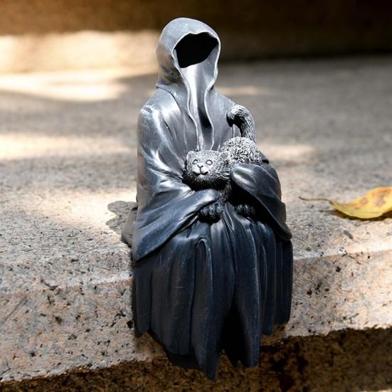 Хэллоуин Мрачный Жнец Фигурка Жуткий Черный Мантия Смерти Призрак Статуя Смолы Скульптура Внутреннее Домашнее Офисное Украшение Рабочего Стола Орнамент Подарок На Фестиваль