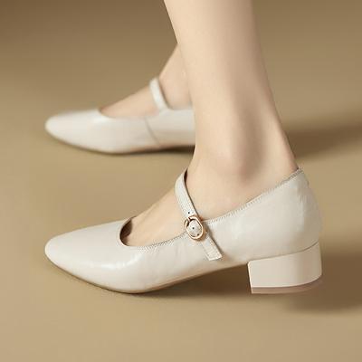 Туфли Мэри Джейн из первого слоя овчины, новые на толстом каблуке и мягкой подошве, маленькие кожаные туфли, одинарные туфли из натуральной кожи.